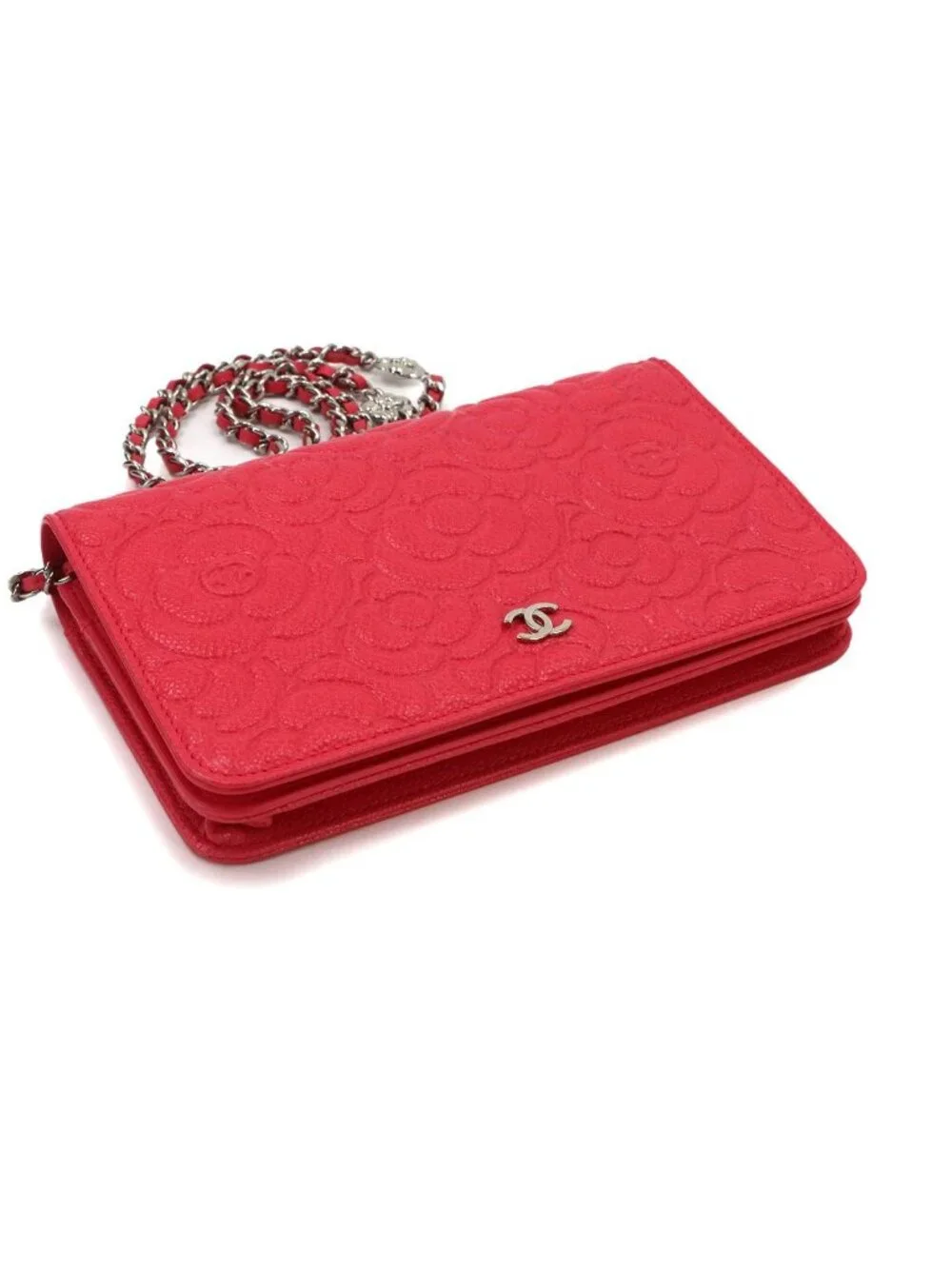 Chanel Camellia Chain Wallet Bifold Leather Pink Shoulder Bag